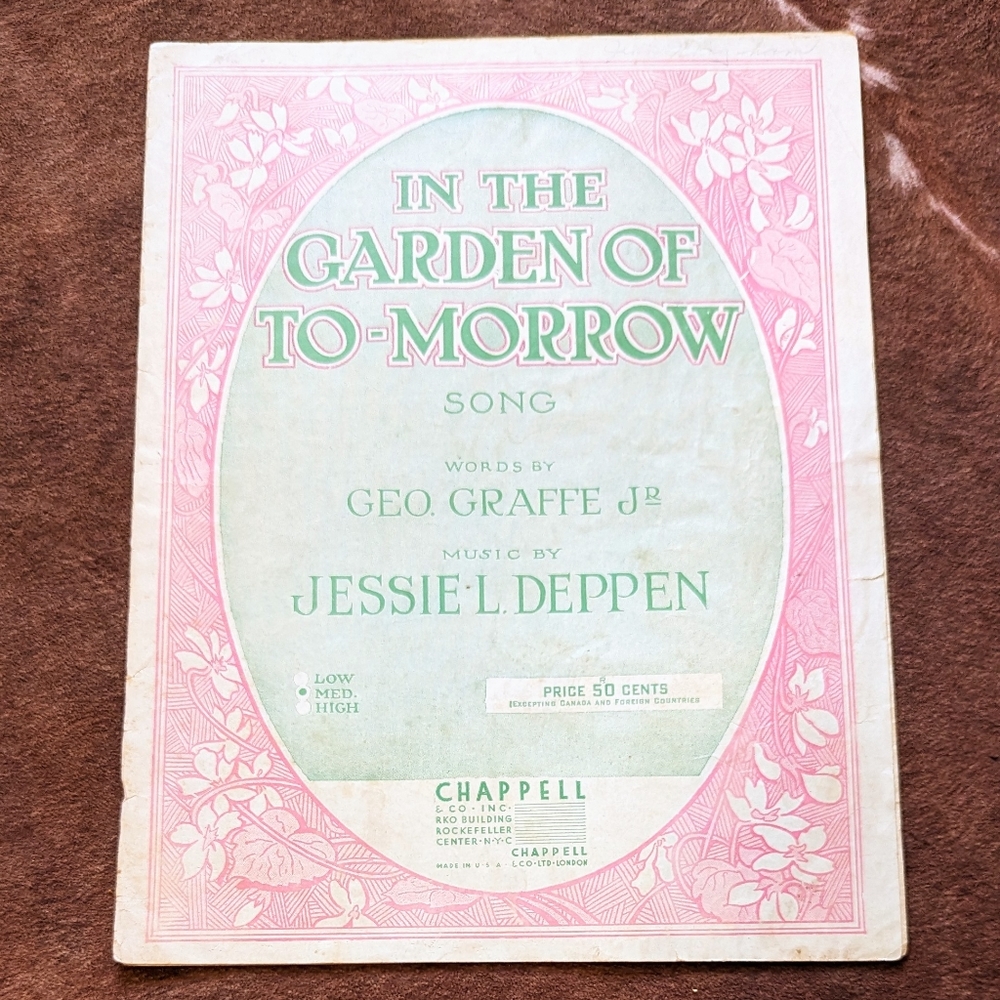 1924 Antique Sheet Music In The Garden of Tomorrow Song